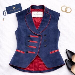 The Extreme Collection Navy Velvet Military Vest – Red Trim